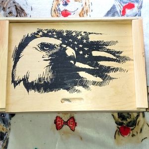 Wooden box with printed Eagle on lid